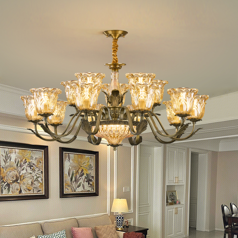 All-Copper American-Style Living Room Chandelier, Vintage Mid-Century Style Bedroom Dining Room Lamp, European-Style Light Luxury French High-End Villa Copper Lamp