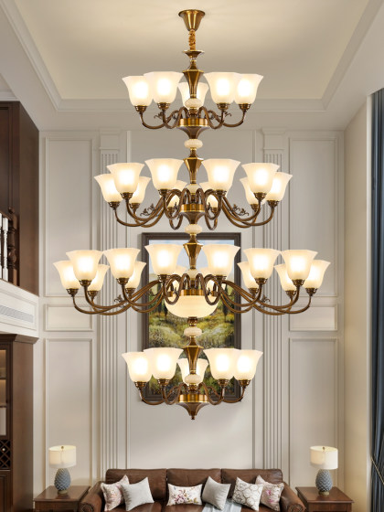 All-copper American chandelier living room lamp 2026 new retro mid-century style European style villa restaurant hall copper lamp