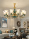 American-Style All-Copper Living Room Chandelier, European-Style Ceramic Retro Lighting Fixtures, Designer High-End Villa Lobby Dining Room Copper Lamp