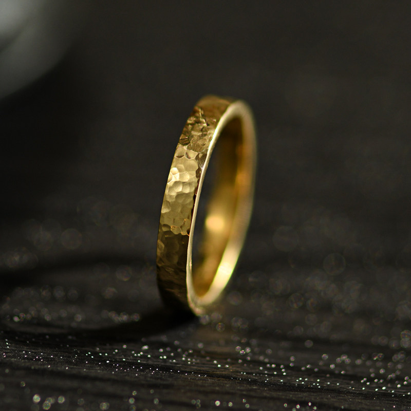 Hammer eye pattern plain ring 18k gold ring au750 gold color gold rose gold plain circle men and women wedding ring jewelry