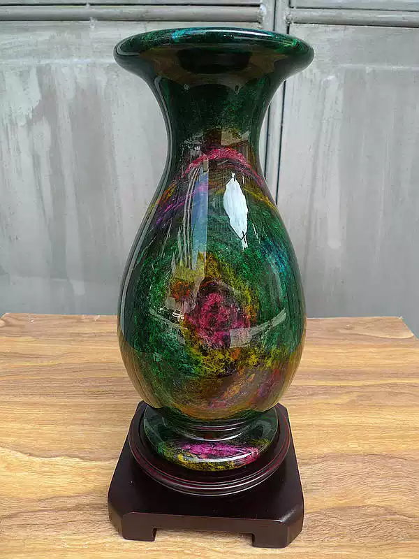 台湾七彩玉花瓶摆件花莲七彩玉石聚宝盆葫芦高端家具商务礼品装饰