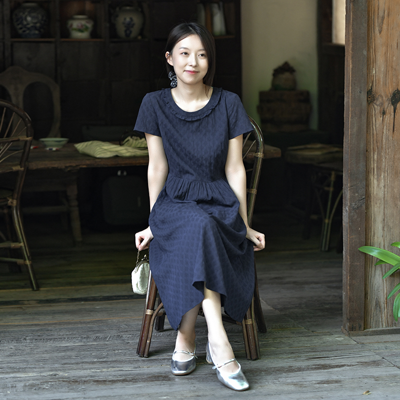 25Cxc-328【Clouds Part and Moonlight Shines】Past and Present Life Gentle and Romantic Age-Reducing Round Neck Lace Collar Dress