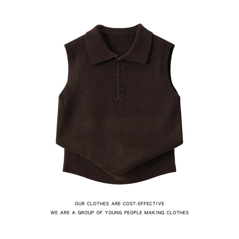 Coffee-Colored Polo Collar Knit Vest for Men and Women, Old Money Style, Can Be Worn as an Inner Layer or Outerwear, Sleeveless Sweater with a High-End Feel, Vest Coffee-Colored Polo Collar Knit Vest for Men and Women, Old Money Style, Can Be Worn as an Inner Layer or Outerwear, Sleeveless Sweater with a High-End Feel, Vest