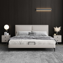 Leather bed light luxury modern simple leather bed double bed master bedroom storage solid wood bed tatami bed small apartment wedding bed