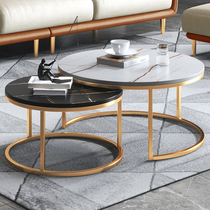 Light luxury Rock Board coffee table marble round coffee table modern simple small apartment living room coffee table TV cabinet combination
