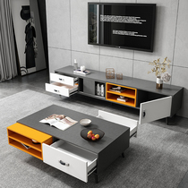 Modern minimalist coffee table TV cabinet tempered glass retractable multifunctional coffee table floor cabinet living room set combination