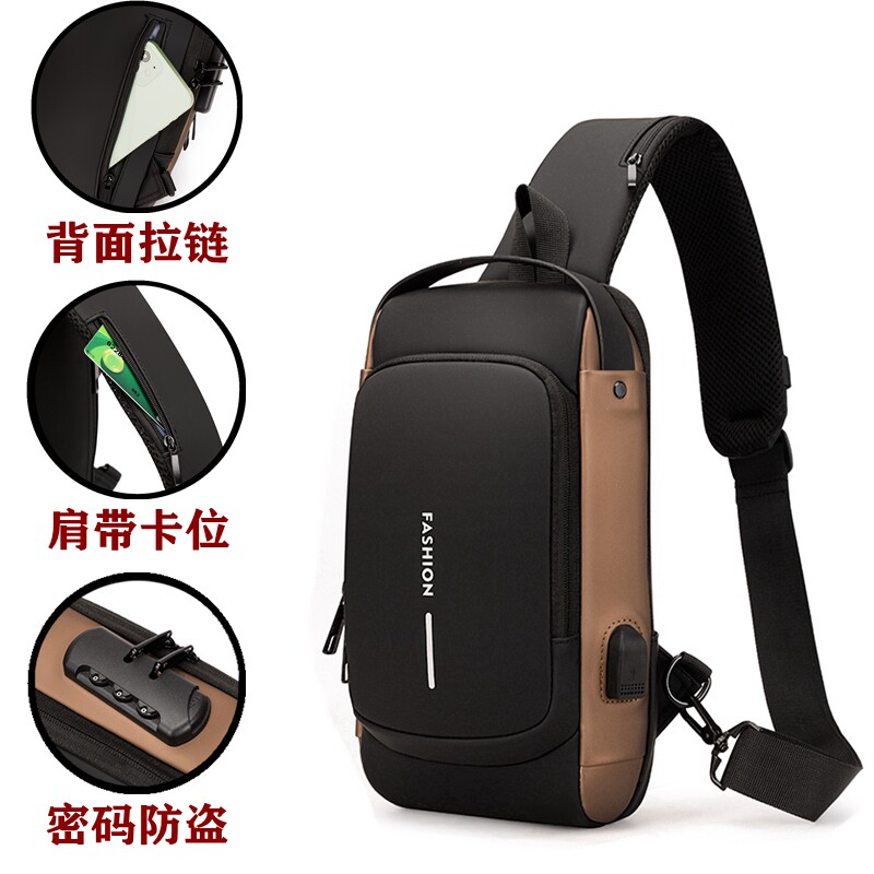 New men's chest bag large-capacity one-shoulder messenger bag anti-theft password lock 10 inch IPAD tablet backpack tide