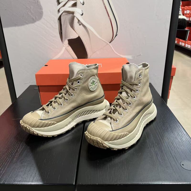 Authentic Converse At-Cx Light Brown Functional Thick-Soled High-Top Height-Increasing Canvas Shoes A02777C