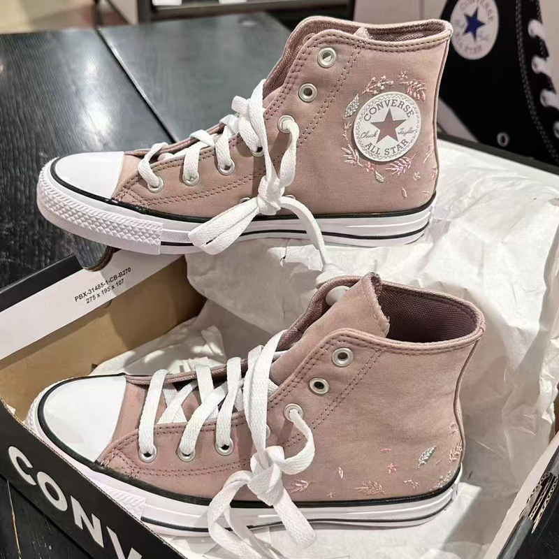 Authentic Cononverse Converse All Star Women's Big Children's Floral Embroidered High-Top Canvas Shoes A08401C
