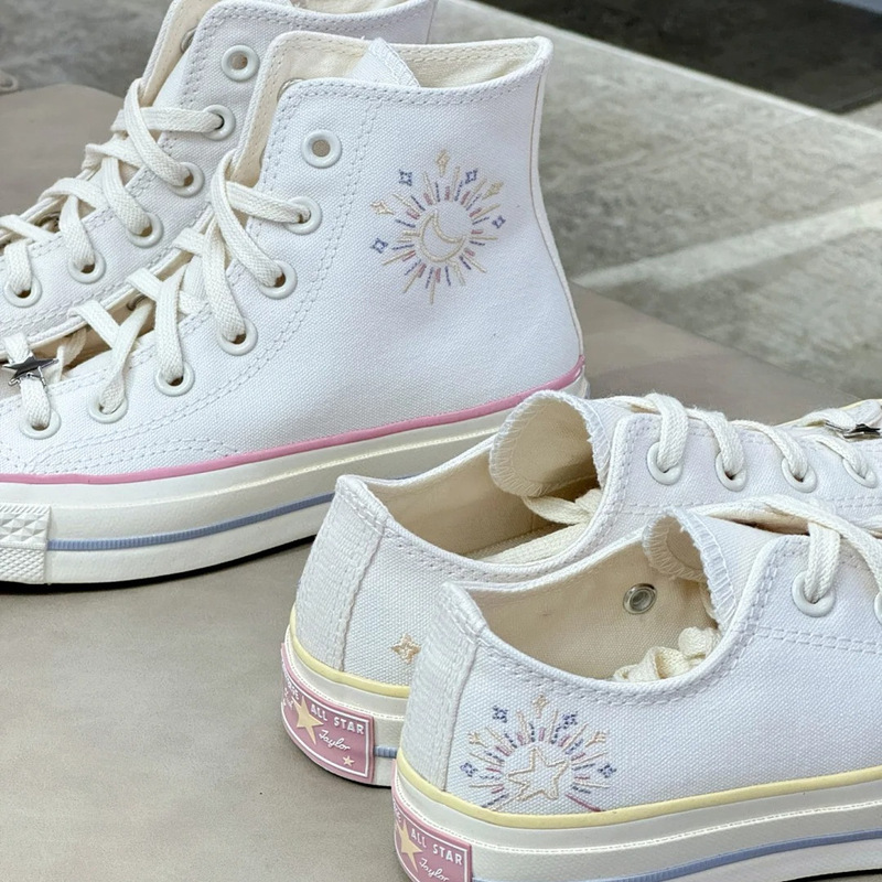 Genuine Converse 1970S Star and Moon Embroidered Low-Top and High-Top Canvas Shoes A15750C A15749C Genuine Converse 1970S Star and Moon Embroidered Low-Top and High-Top Canvas Shoes A15750C A15749C