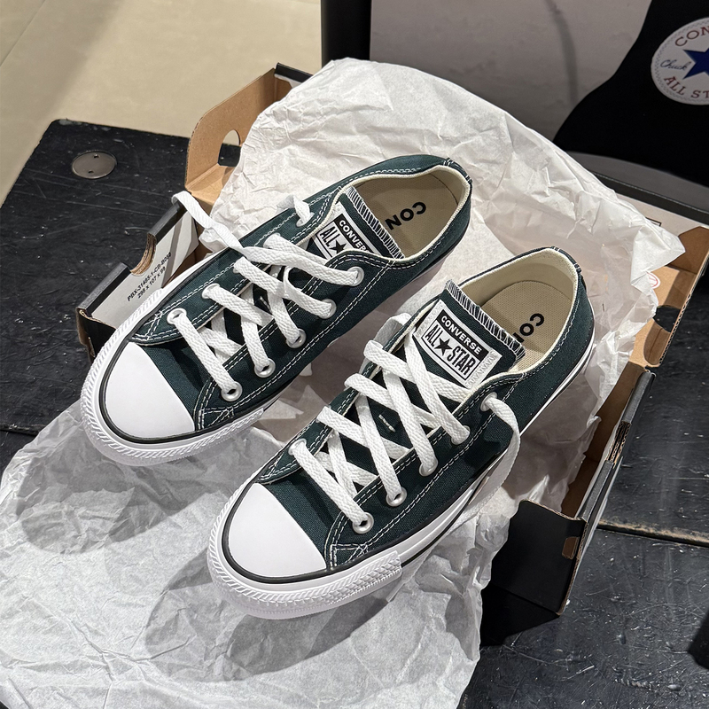 Authentic Converse Allstar Classic Evergreen Dark Green Solid Color Low-Top Canvas Shoes A18101C Authentic Converse Allstar Classic Evergreen Dark Green Solid Color Low-Top Canvas Shoes A18101C