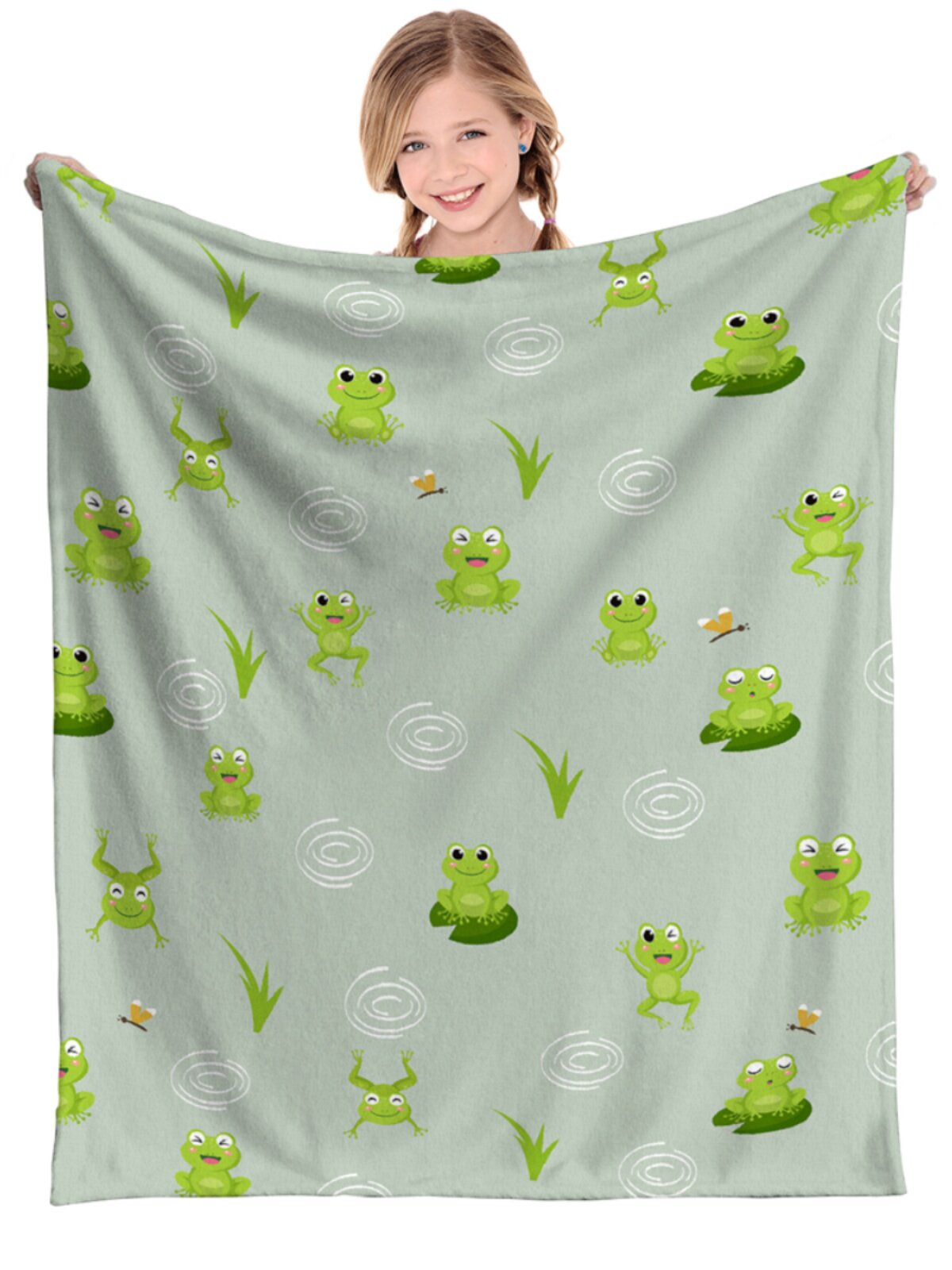 Cartoon flannel blanket, cute frog blanket, soft and skin-friendly bed, sofa, air conditioner, four-season warm shawl blanket
