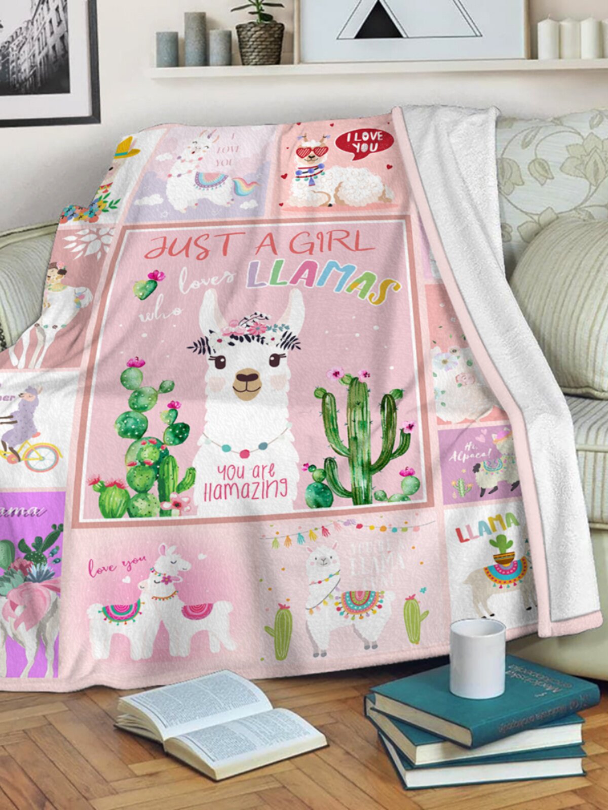 Children's cute alpaca cactus blanket is soft and comfortable, suitable for children and adults sofa bed air conditioning blanket