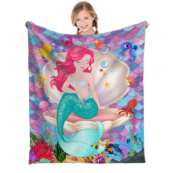 3D Mermaid Double-Sided Plush Blanket, Sofa Air-Conditioning Nap Blanket, Home Decoration, All-Season Warm Blanket