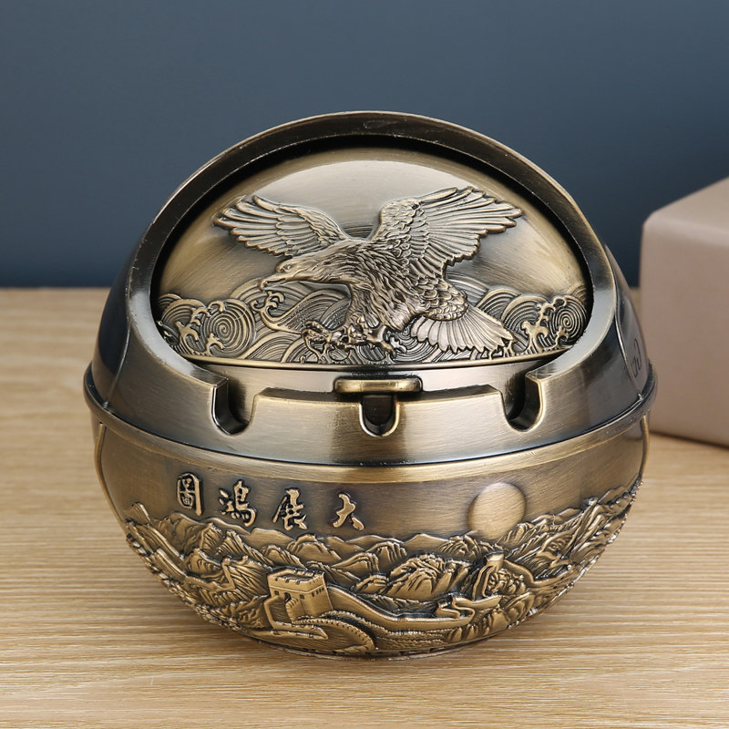 Ashtray Household Living Room Creative Trend Office Restore Light Luxury Prevention Fly-free Gray Smoke with Large Cover