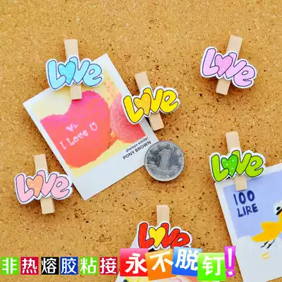 6 colors 6 grains love does not hurt photos Color wooden clips press nails I-shaped nails creative cork pushpin can be nailed to wall wall nails