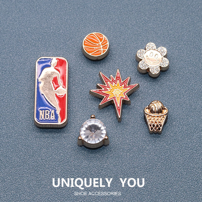 New Crocs Shoe Accessories Shoe Charms Suitable for Crocs Shoes Decorative Shoe Buckle Accessories Textured Metal Basketball Series
