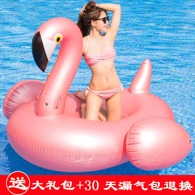 Adult inflatable rose gold flamingos floating water champagne gold birds riding children on water floating toy pads