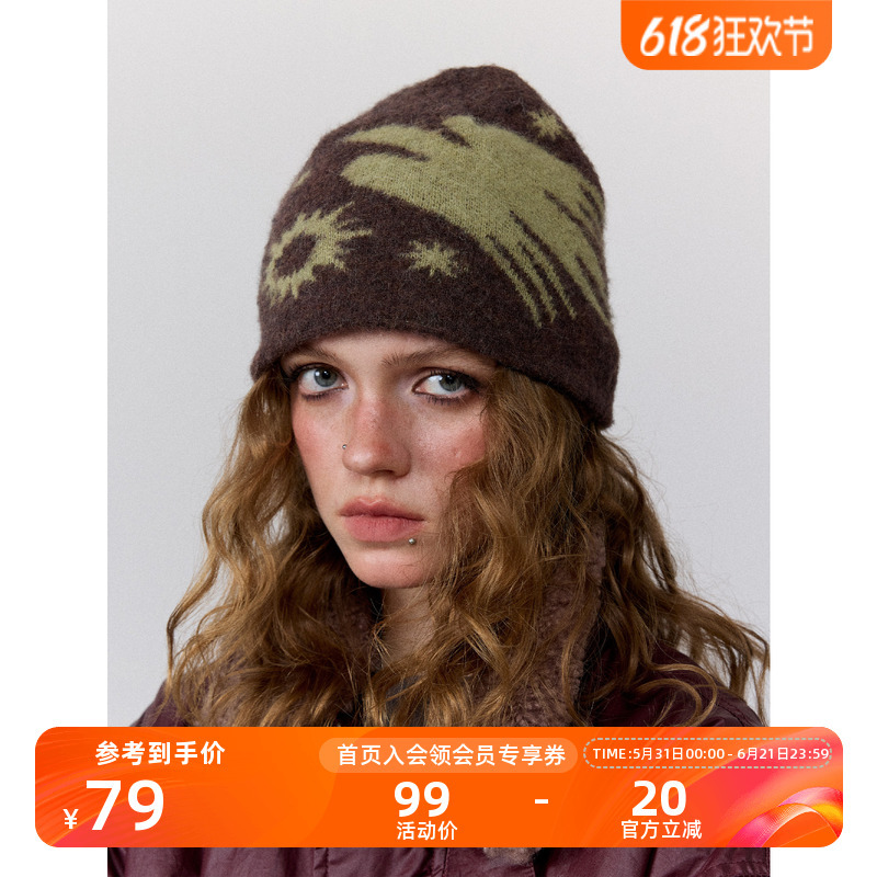 Monterest Retro Jacquard Pattern Embroidered Logo Brushed Knit Cold Weather Hat Warm Wool Hat