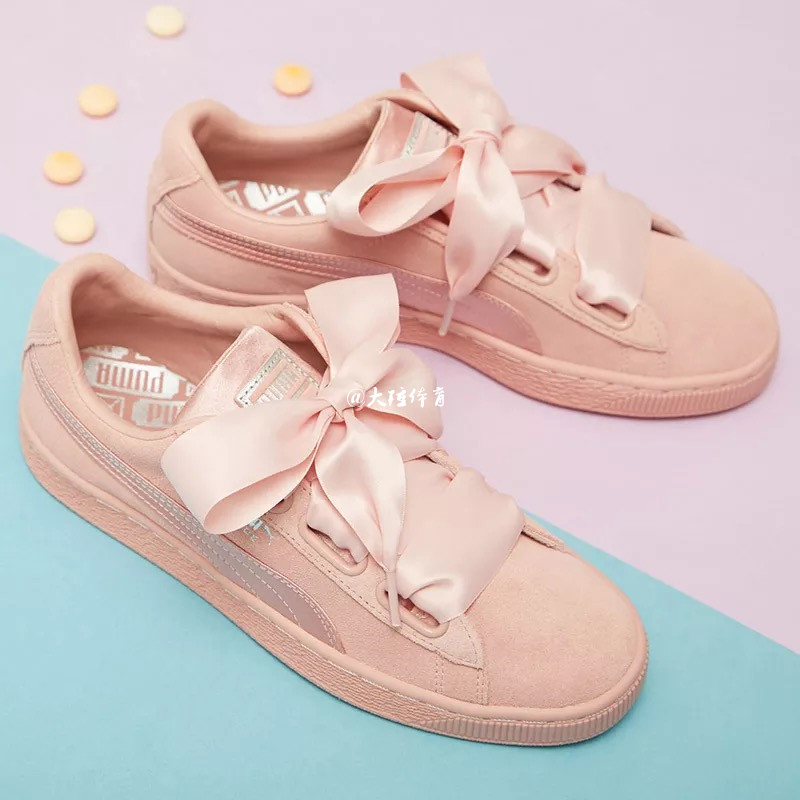 Puma Hummer Suede Basket da trắng bằng sáng chế da lộn nơ ruy băng giày 363073 giày the thao nữ sneaker