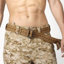 Mens canvas sturdy and durable metal-free hypoallergenic double-loop buckle widened cotton thread camouflage pants belt