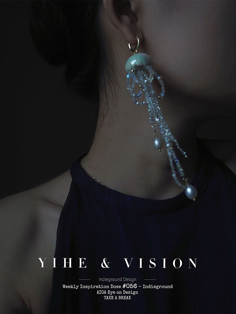 YIHE original design jellyfish sparkling personality ceramic crystal natural pearl long earrings