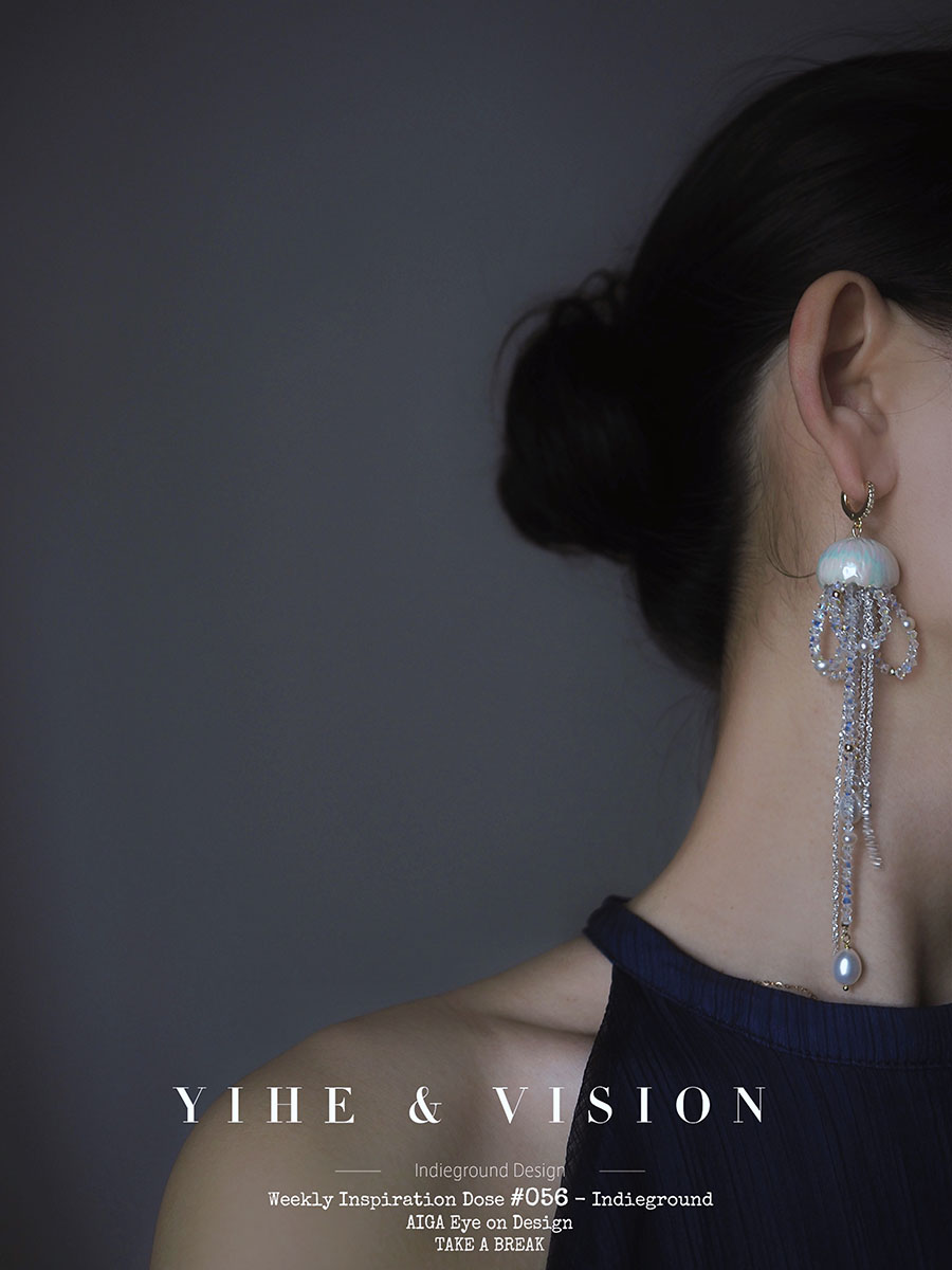 YIHE original design jellyfish sparkling personality ceramic crystal natural pearl long earrings
