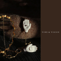 YIHE Original design (Eye of Wisdom)Eyes in the palm One-piece necklace earrings Ceramic jewelry