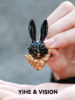 YIHE Yihe original design Golden Rabbit Black Rabbit niche dark tone gentlemanly ceramic open ring