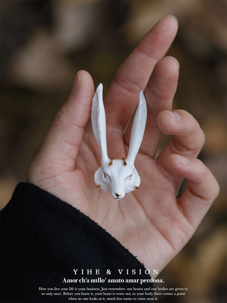 YIHE original design Meihu unique niche platinum handmade ceramic fox men's and women's rings