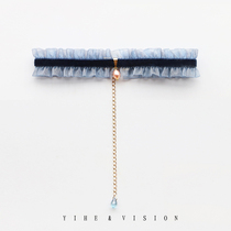 YIHE French elegant cold tone quiet blue velvet pearl choker temperament girl gift neck strap