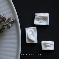 YIHE (San Guan)eye ear mouth series personality niche ceramic 925 silver ear nail ear clip jewelry