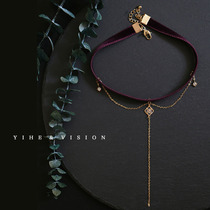 YIHE original design autumn and winter rose purple temperament high-grade double-sided velvet long neck choker