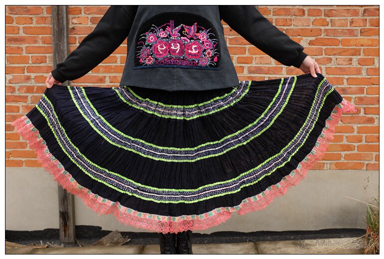 Miao handmade blue indigo batik pleated skirt waist 111cm 1-137