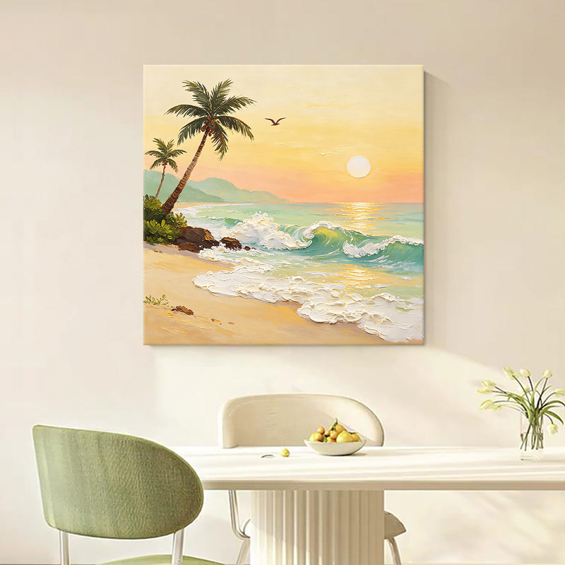 Hand-Painted Oil Painting "Sunrise at Sea" Square Dining Room Painting Living Room Decorative Painting Bedroom Hanging Painting Cream Style Oil Painting Hand-Painted Oil Painting "Sunrise at Sea" Square Dining Room Painting Living Room Decorative Painting Bedroom Hanging Painting Cream Style Oil Painting
