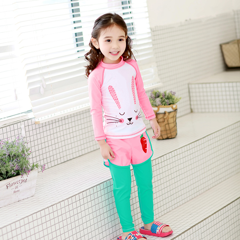 Girls swimsuit wetsuit full body two-piece sunscreen long-sleeved trousers hot spring children's student snorkeling waterproof mother suit