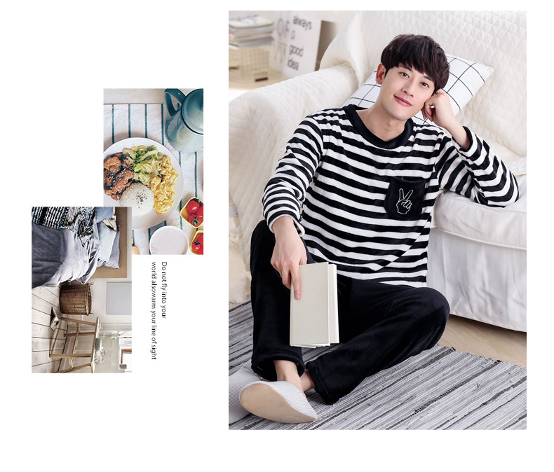Mùa đông dày nhung san hô đồ ngủ nam phù hợp với ấm áp flannel dài tay cộng với chất béo kích thước lớn dịch vụ nhà thanh niên bộ khủng long