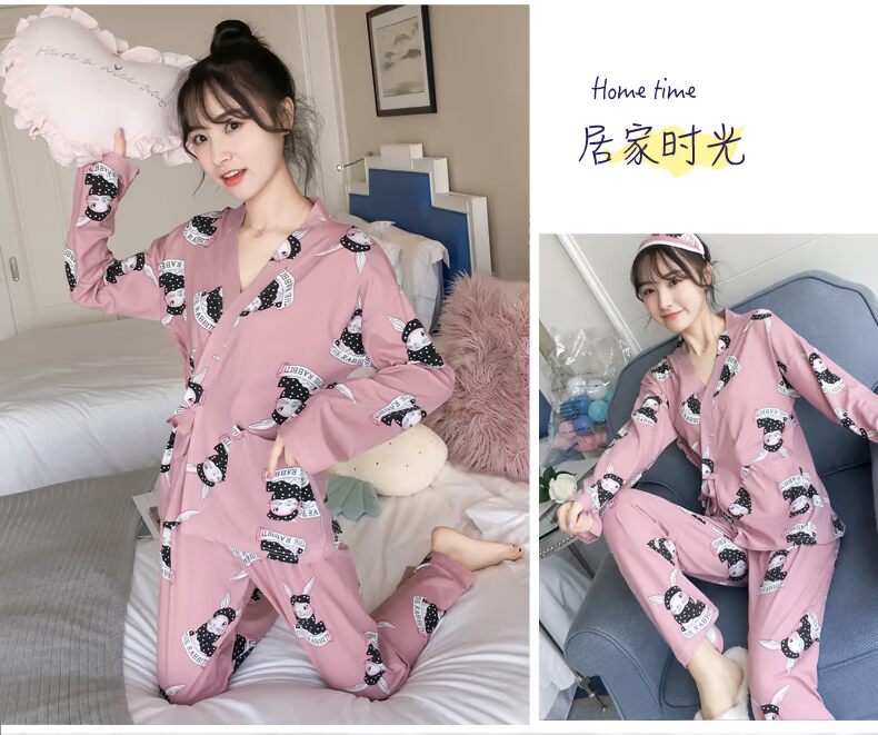 Mùa xuân và mùa thu Bộ đồ ngủ kimono của phụ nữ mùa hè cotton dài tay phần mỏng Bộ đồ dịch vụ tại nhà dễ thương của Nhật Bản có thể được mặc đồ bộ thun lạnh