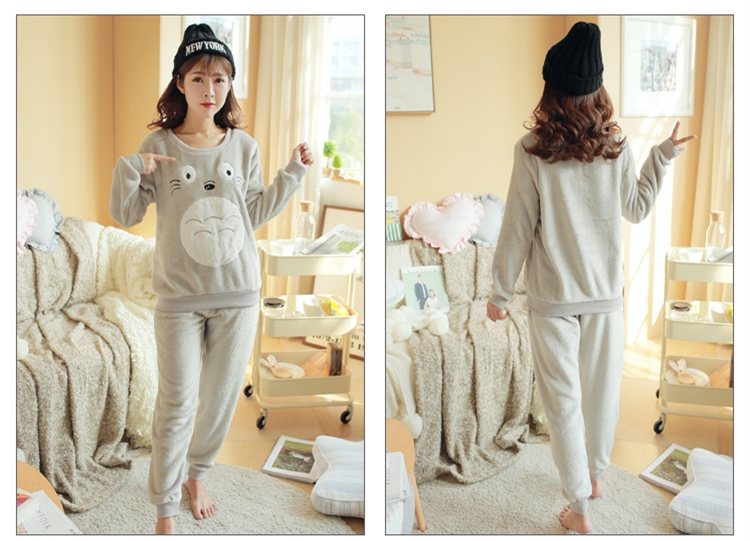 Đồ ngủ mùa đông Hàn Quốc dày lông cừu san hô nữ dài tay ấm flannel dịch vụ nhà có thể được mặc bên ngoài phù hợp với sinh viên đồ bộ