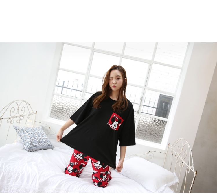 Mùa hè phiên bản Hàn Quốc của bộ phim hoạt hình đồ ngủ ngọt ngào dành cho nữ ngắn tay tươi tắn quần dài cotton hai mảnh phù hợp với học sinh mặc đồ bộ pijama nữ lụa