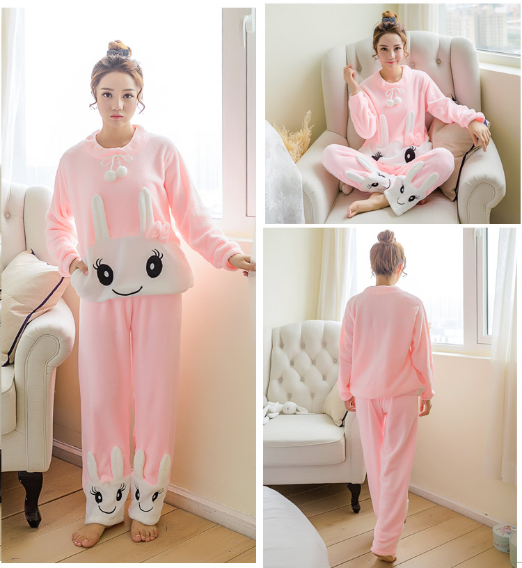 Đồ ngủ mùa đông Hàn Quốc dày lông cừu san hô nữ dài tay ấm flannel dịch vụ nhà có thể được mặc bên ngoài phù hợp với sinh viên đồ bộ