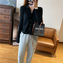 Korean version SUPER FINE CASHMERE WOOL SOFT GLUTINOUS PRO-SKIN RETRO POLO COLLAR LONG SLEEVE SHORT KNITTED CARDIOVERT LADY SPRING AUTUMN THIN