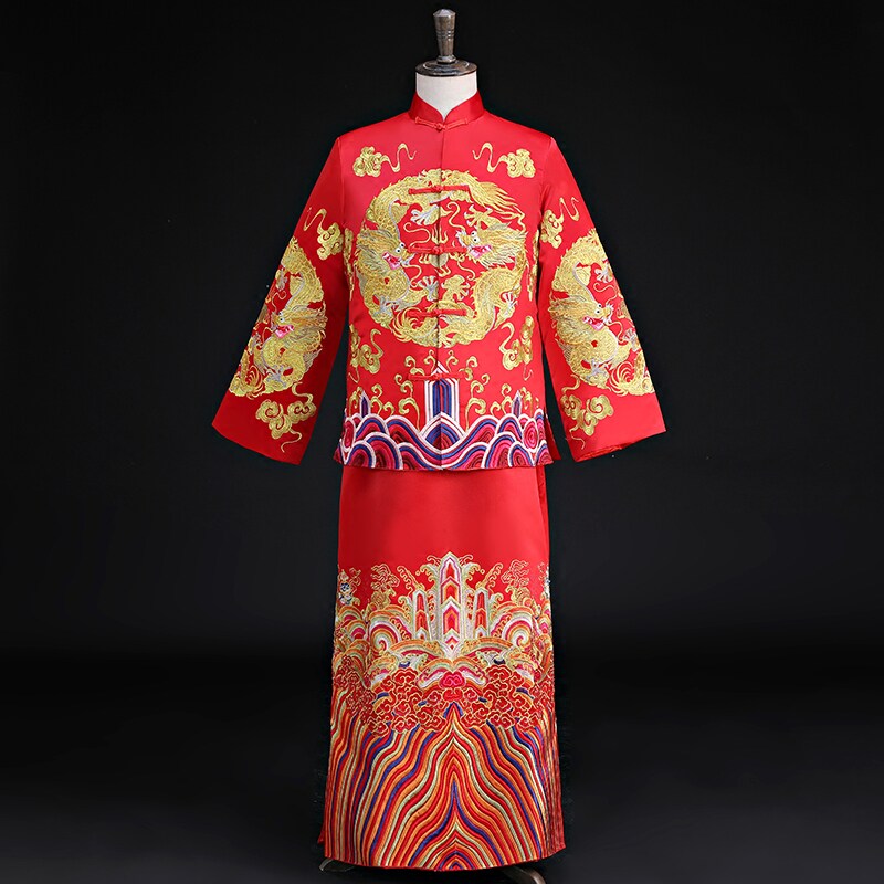 Xiuhe dress new men's Chinese dragon phoenix hanging ancient Zhongshan dress groom dress toast dress Tang dress long shirt