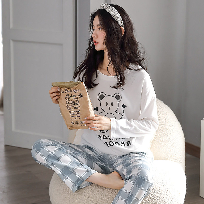 Sandro Vicari cotton pajamas women's spring and autumn 2021 new cute bear long-sleeved homewear suit