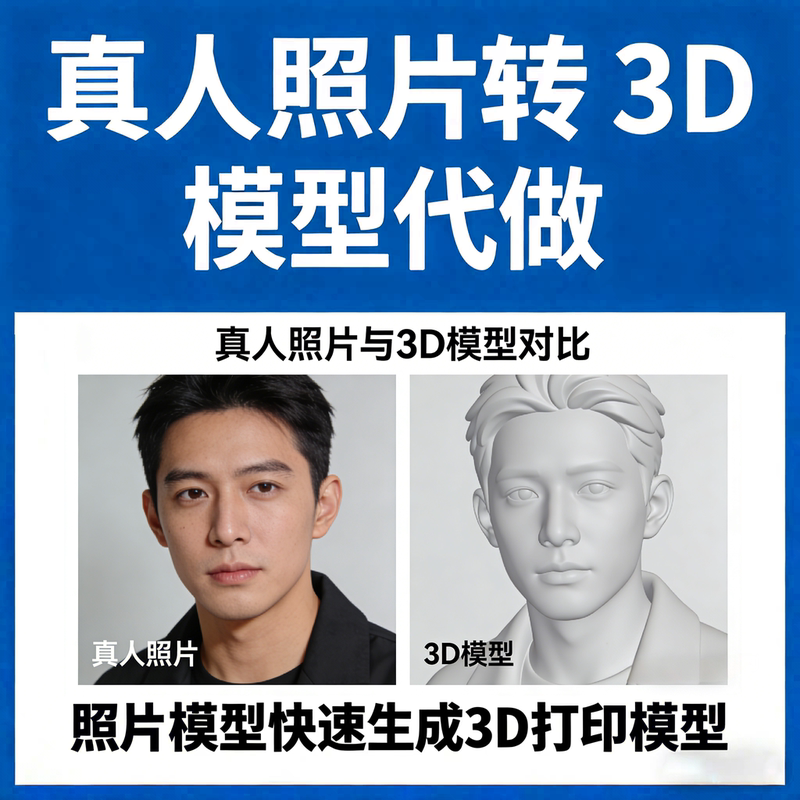 2D Two-Dimensional Real-Life Human Pictures and Photos Converted to 3D 3D Printing Sculpture Character Model Modeling Services