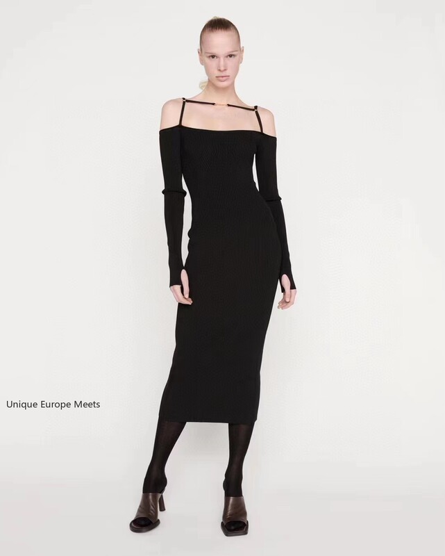 End-Of-Year Clearance: Jacquemus Knitted Strap Dress, Off-Shoulder Sexy Stretchy Long Bodycon Dress