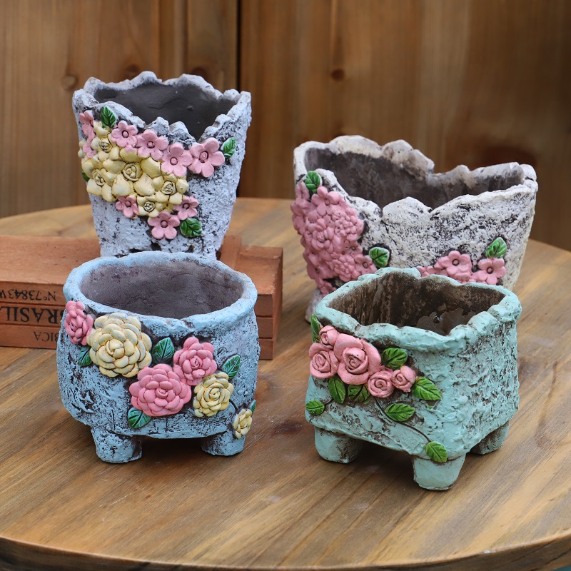Korean relief flowers multi - carnivorous pots of vintage cement flowers and pots of meat - pots beautiful and cute