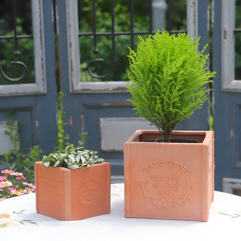 Red pottery wreath square set two pots flower vine lace succulent pot red pottery white caliber 18CM 13CM