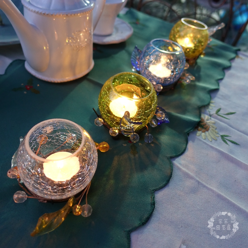 Wreath glass candlestick bird's nest crack glass table top candlestick Christmas dress up party