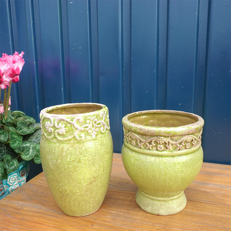 Color glazed drum-shaped trophy pot cranberry leaf fine high basin ice crack glaze retro do old meat old pile basin straight bucket basin